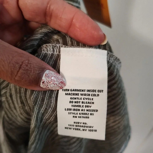 Ruby Rd Olive Green Striped Dress Women Size 2X Cold Shoulder Short Sleeve NEW - Picture 8 of 9